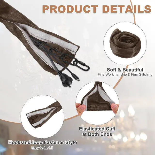 Alt view image 3 of 7 - 2.6ft Chandelier Chain Cord Cover, 2 Pcs Velvet Cloth Fabric Chain Sleeve Decorative Cord Covers for Chandelier Wires Swing Cable, Hook and Loop Fastener Style, Coffee