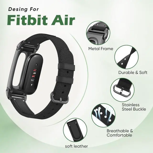 Alt view image 2 of 7 - Rugged Nylon Leather Sport Band Compatible with Google Fitbit Air | Durable Soft Nylon, Adjustable Wristband, Breathable Lightweight Strap, Comfortable to Wear, Rugged for Outdoor