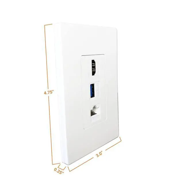Alt view image 3 of 7 - Premium 1 HDMI, 1 USB, 1 Ethernet Cat 6 RJ45, Pass Through, with Mounting Bracket, for Ethernet HDMI USB Setups, Screwless Wall Plate Outlet - White