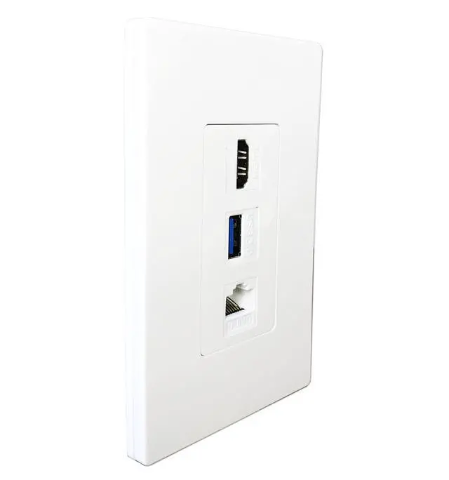 Alt view image 2 of 7 - Premium 1 HDMI, 1 USB, 1 Ethernet Cat 6 RJ45, Pass Through, with Mounting Bracket, for Ethernet HDMI USB Setups, Screwless Wall Plate Outlet - White