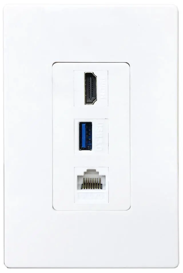 Alt view image 5 of 7 - Premium 1 HDMI, 1 USB, 1 Ethernet Cat 6 RJ45, Pass Through, with Mounting Bracket, for Ethernet HDMI USB Setups, Screwless Wall Plate Outlet - White