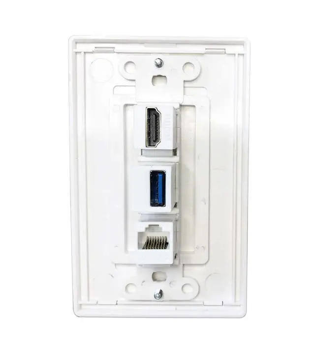 Alt view image 4 of 7 - Premium 1 HDMI, 1 USB, 1 Ethernet Cat 6 RJ45, Pass Through, with Mounting Bracket, for Ethernet HDMI USB Setups, Screwless Wall Plate Outlet - White