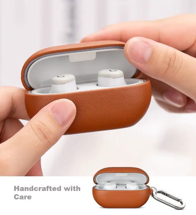 Alt view image 3 of 6 - for Beats Solo Buds Case Cover with Keychain, Handmade Case Fully-Wrapped with Top Grain Leather, Protective Hard Shell Cover for Beats Solo Buds Earbuds - Brown