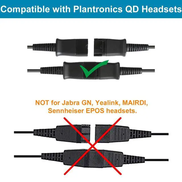 Alt view image 2 of 6 - Training Y Splitter Adapter Cable for All Plantronics QD Headphone | Plantronics Quick Disconnect Headsets Splitter Cord Connector for Call Center, Supervising, Training, PC, Landline Phone