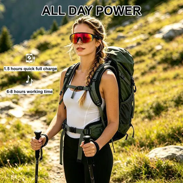 Alt view image 6 of 7 - Bluetooth Audio Smart Sports Glasses for Men Women, Gradient Red | Open-Ear Speakers, Hands-Free Calls, UV400 Protection, IPX5 Waterproof, Polarized Sunglasses for Cycling Running Hiking