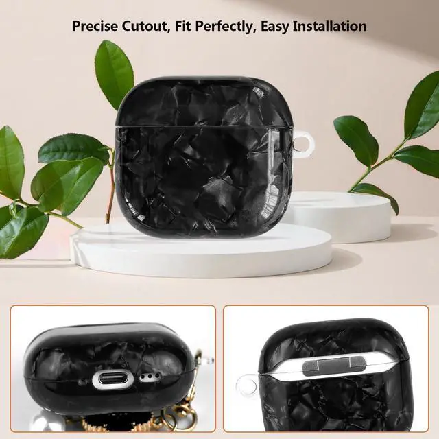 Alt view image 5 of 7 - for Airpods 4 Case Glitter Shell,Cute Luxury Shell Pattern | Soft TPU Airpods 4th Generation Case Cover with Girly Five-leaf Shell Flower Pearl Keychain&Cleaning Pen Women Girls-Black
