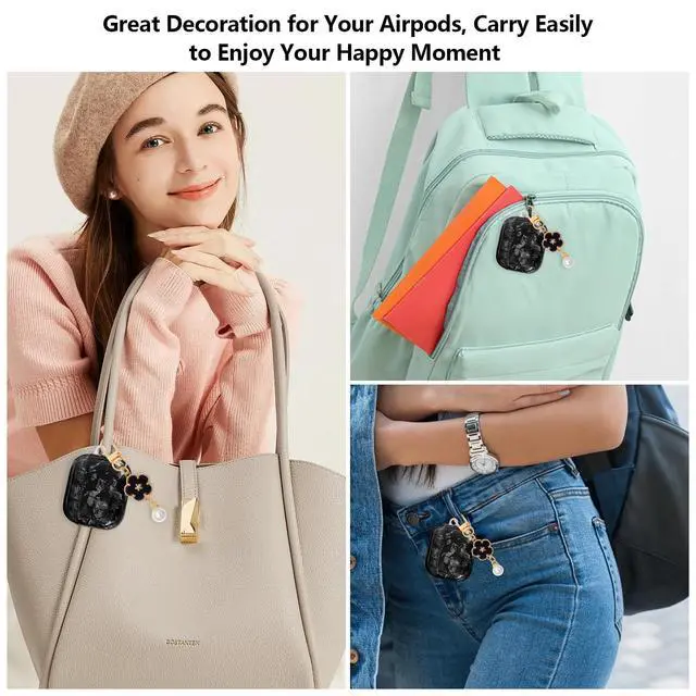 Alt view image 6 of 7 - for Airpods 4 Case Glitter Shell,Cute Luxury Shell Pattern | Soft TPU Airpods 4th Generation Case Cover with Girly Five-leaf Shell Flower Pearl Keychain&Cleaning Pen Women Girls-Black