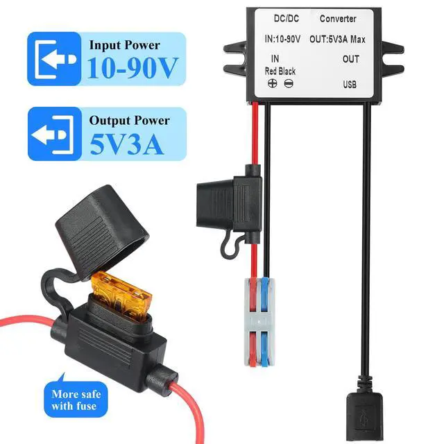 Alt view image 2 of 6 - 3A 15W DC-DC 10V-90V to 5V Step Down Converter with Fuse | 10V-90V to 5V Buck Converter Voltage Reducer DC to DC Converter Waterproof Golf Cart CNC Equipment RV Accessories