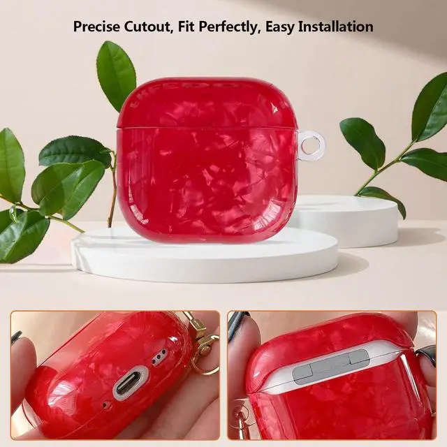 Alt view image 5 of 7 - for Airpods 4 Case Glitter Shell,Cute Luxury Shell Pattern | Soft TPU Airpods 4th Generation Case Cover with Girly Five-leaf Shell Flower Pearl Keychain&Cleaning Pen Women Girls-Red