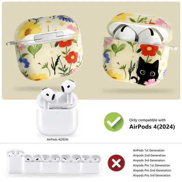 Alt view image 2 of 7 - Cute Cartoon Cat Pattern Compatible with AirPods 4 Case 2024 (White) | Hard TPU Case for AirPods 4th Generation with Trendy Keychain Ring and Cleaning Kit for Girls Women