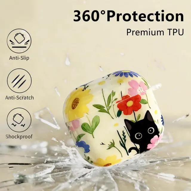 Alt view image 3 of 7 - Cute Cartoon Cat Pattern Compatible with AirPods 4 Case 2024 (White) | Hard TPU Case for AirPods 4th Generation with Trendy Keychain Ring and Cleaning Kit for Girls Women