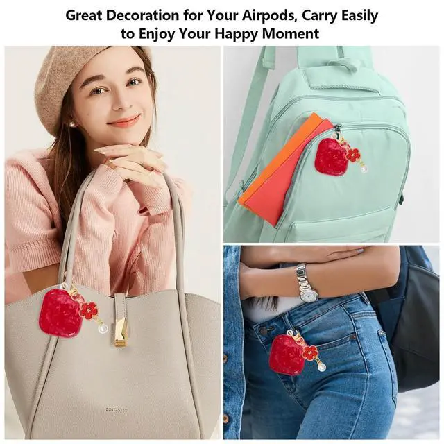 Alt view image 6 of 7 - for Airpods 4 Case Glitter Shell,Cute Luxury Shell Pattern | Soft TPU Airpods 4th Generation Case Cover with Girly Five-leaf Shell Flower Pearl Keychain&Cleaning Pen Women Girls-Red