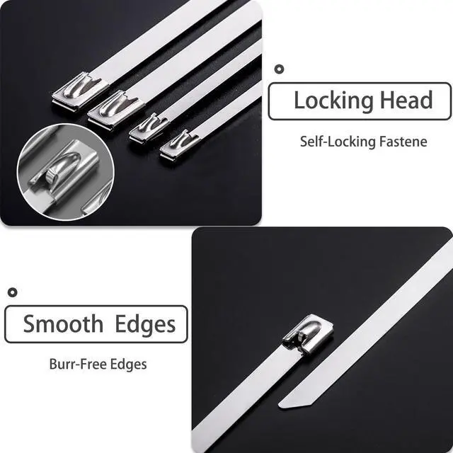 Alt view image 5 of 7 - 40 Pack 24 Inch Stainless Steel Zip Ties Heavy Duty, 265lbs Tensile Strength Metal Cable Ties, 304 Grade UV Resistant Self-Locking Strap with Rounded Edges for Exhaust Wrap, Pipes, Fences