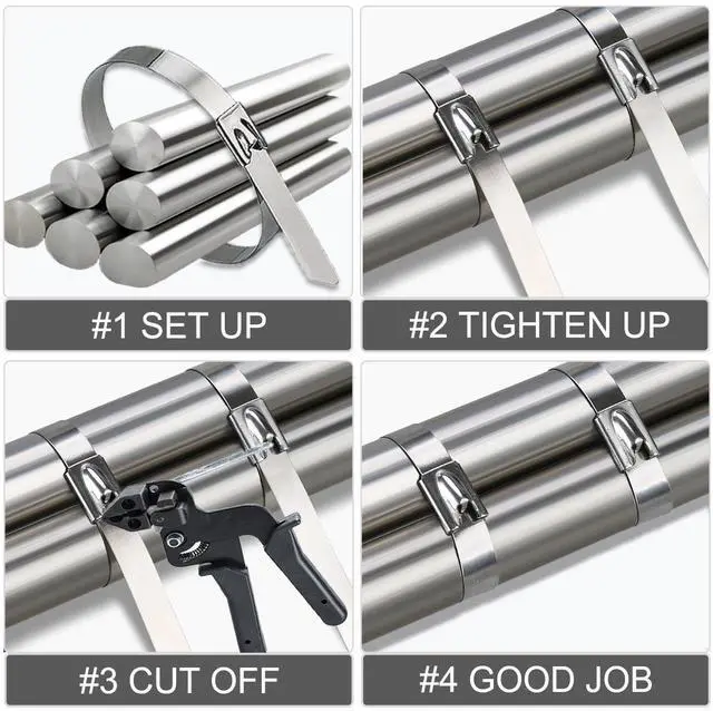 Alt view image 6 of 7 - 40 Pack 24 Inch Stainless Steel Zip Ties Heavy Duty, 265lbs Tensile Strength Metal Cable Ties, 304 Grade UV Resistant Self-Locking Strap with Rounded Edges for Exhaust Wrap, Pipes, Fences