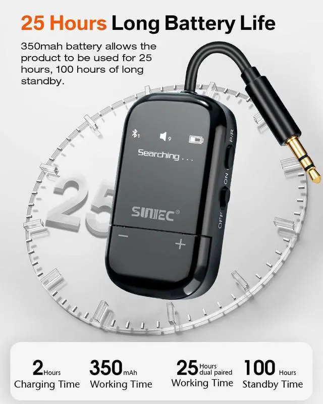 Alt view image 5 of 6 - Airplane Bluetooth Wireless Adapter w/aptX Adaptive for 2Headphones/AirPods | Upgrade, Screen, 25hours, 3.5mm AUX Jack Airline Audio Transmitter adaptor for Travel Flight, TV, PC, Gym