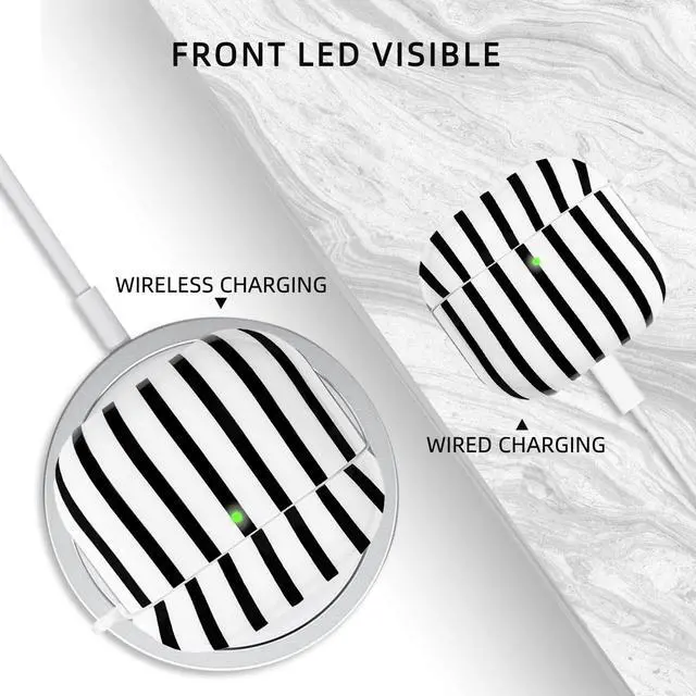 Alt view image 4 of 7 - Compatible with AirPods 4 Case Cover 2024, Hard TPU Case with Cute Stripe Pattern for AirPods 4th Generation Case with Metal Keychain and Cleaning Kit for Girls Women (Black)