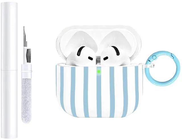 Main image of Compatible with AirPods 4 Case Cover 2024, Hard TPU Case with Cute Stripe Pattern for AirPods 4th Generation Case with Metal Keychain and Cleaning Kit for Girls Women (Blue)