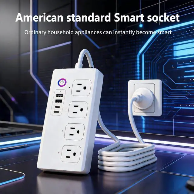 Alt view image 2 of 6 - Smart WiFi Power Strip Surge Protector, Extension Cord w/ 4 Individually Controlled AC Outlets and 4 USB Ports(3USB A+1USB C), Voice/Remote Control Smart Plug Works with Alexa, Google Home, IFTTT