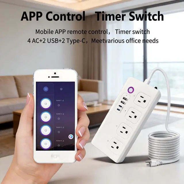 Alt view image 3 of 6 - Smart WiFi Power Strip Surge Protector, Extension Cord w/ 4 Individually Controlled AC Outlets and 4 USB Ports(3USB A+1USB C), Voice/Remote Control Smart Plug Works with Alexa, Google Home, IFTTT