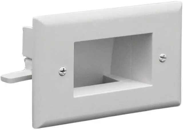 Main image of Electronics 45-0009-WH Easy Mount Recessed Low Voltage Cord Plate, Outlet Box, In Wall Cable Management Slim Fit for Tight Spaces, Home TV Theater, White, 4.88" H x 3.22" W x 1.41" D