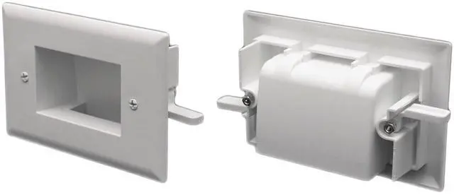 Alt view image 2 of 3 - Electronics 45-0009-WH Easy Mount Recessed Low Voltage Cord Plate, Outlet Box, In Wall Cable Management Slim Fit for Tight Spaces, Home TV Theater, White, 4.88" H x 3.22" W x 1.41" D