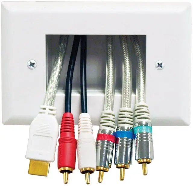 Alt view image 3 of 3 - Electronics 45-0009-WH Easy Mount Recessed Low Voltage Cord Plate, Outlet Box, In Wall Cable Management Slim Fit for Tight Spaces, Home TV Theater, White, 4.88" H x 3.22" W x 1.41" D