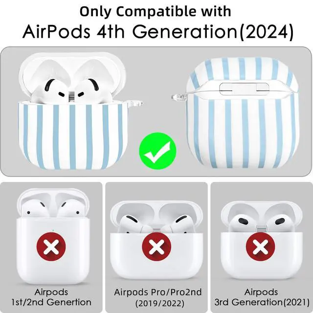Alt view image 3 of 7 - Compatible with AirPods 4 Case Cover 2024, Hard TPU Case with Cute Stripe Pattern for AirPods 4th Generation Case with Metal Keychain and Cleaning Kit for Girls Women (Blue)