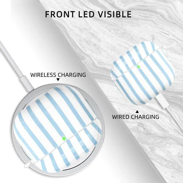 Alt view image 4 of 7 - Compatible with AirPods 4 Case Cover 2024, Hard TPU Case with Cute Stripe Pattern for AirPods 4th Generation Case with Metal Keychain and Cleaning Kit for Girls Women (Blue)