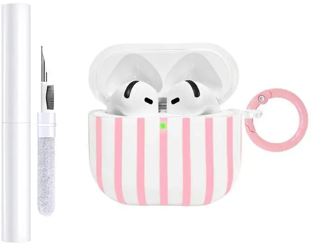 Main image of Compatible with AirPods 4 Case Cover 2024, Hard TPU Case with Cute Stripe Pattern for AirPods 4th Generation Case with Metal Keychain and Cleaning Kit for Girls Women (Pink)