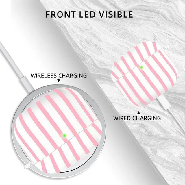 Alt view image 4 of 7 - Compatible with AirPods 4 Case Cover 2024, Hard TPU Case with Cute Stripe Pattern for AirPods 4th Generation Case with Metal Keychain and Cleaning Kit for Girls Women (Pink)