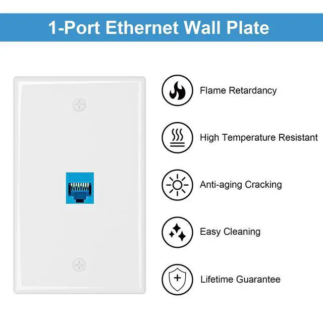Alt view image 3 of 7 - 5-Pack Cat6A Ethernet Wall Plate, 1-Port RJ45 Wall Plate, Blue | 1-Port Keystone Wall Plates with Cat 6A Coupler 10Gbit/s, Female to Female Cat6a Wall Plate, Cat6a/Cat6/5e, PoE
