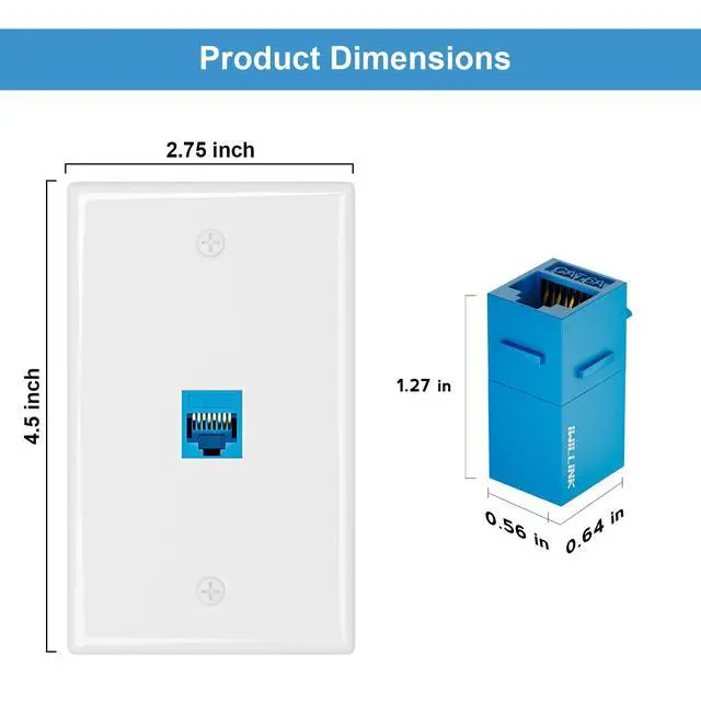 Alt view image 5 of 7 - 5-Pack Cat6A Ethernet Wall Plate, 1-Port RJ45 Wall Plate, Blue | 1-Port Keystone Wall Plates with Cat 6A Coupler 10Gbit/s, Female to Female Cat6a Wall Plate, Cat6a/Cat6/5e, PoE