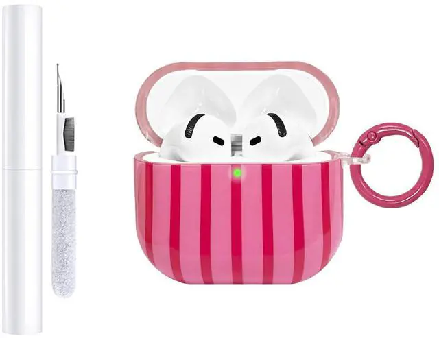 Main image of Compatible with AirPods 4 Case Cover 2024, Hard TPU Case with Cute Stripe Pattern for AirPods 4th Generation Case with Metal Keychain and Cleaning Kit for Girls Women (Hot Pink)