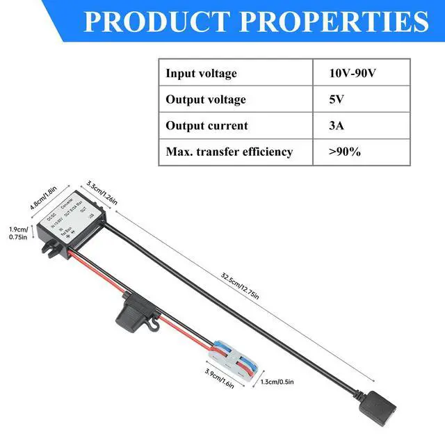 Alt view image 3 of 6 - 3A 15W DC-DC 10V-90V to 5V Step Down Converter with Fuse | 10V-90V to 5V Buck Converter Voltage Reducer DC to DC Converter Waterproof Golf Cart CNC Equipment RV Accessories