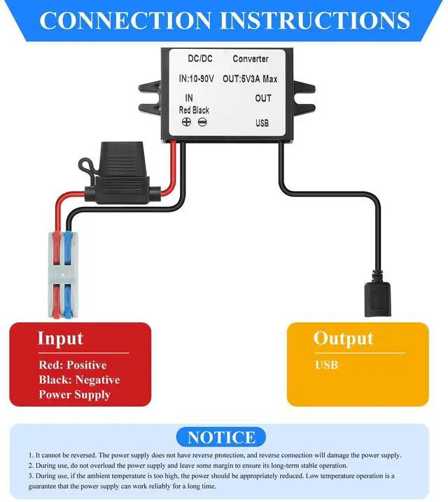 Alt view image 5 of 6 - 3A 15W DC-DC 10V-90V to 5V Step Down Converter with Fuse | 10V-90V to 5V Buck Converter Voltage Reducer DC to DC Converter Waterproof Golf Cart CNC Equipment RV Accessories