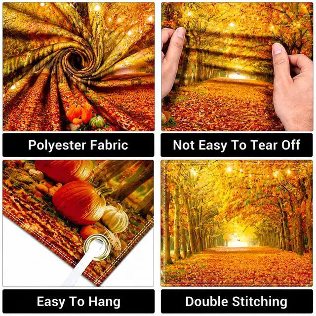Alt view image 2 of 5 - 7x5FT Fall Backdrop Autumn Photography Background with 6m Ribbon Thanksgiving Decor with Maple Leaves, Pumpkins & Forest Scenery for Friendsgiving, Newborn Photo, Party