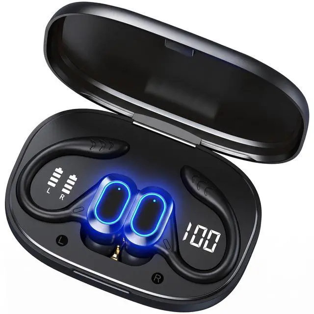 Main image of In Ear Sport Clip Headphones30H Battery LED Display3D Surround Sound Bluetooth 5.5 Wireless Sports Earbuds IPX5 Sweatproof Low Latency Gaming Headset with Earhooks, for iOS & Android (Dark Black)