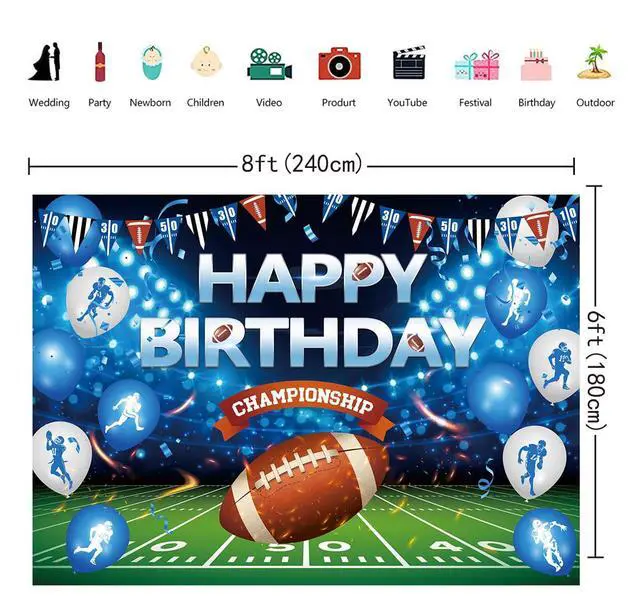 Alt view image 6 of 7 - Football Happy Birthday Backdrop 8x6FT American Football Sports Themed Photography Background Boys Birthday Party Decorations Supplies Photo Props