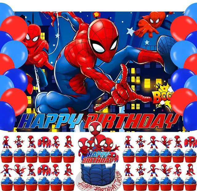 Main image of Spider Man Birthday Party Backdrop Photo Background Spider Hero Man Birthday Party Decorations Banner Cartoon Hero Theme Photography Backdrop