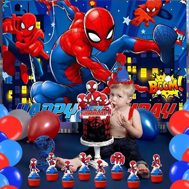 Alt view image 5 of 6 - Spider Man Birthday Party Backdrop Photo Background Spider Hero Man Birthday Party Decorations Banner Cartoon Hero Theme Photography Backdrop