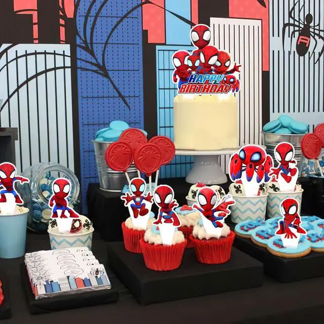 Alt view image 6 of 6 - Spider Man Birthday Party Backdrop Photo Background Spider Hero Man Birthday Party Decorations Banner Cartoon Hero Theme Photography Backdrop