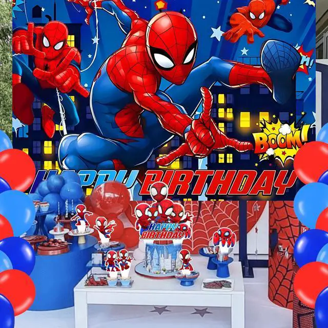 Alt view image 4 of 6 - Spider Man Birthday Party Backdrop Photo Background Spider Hero Man Birthday Party Decorations Banner Cartoon Hero Theme Photography Backdrop