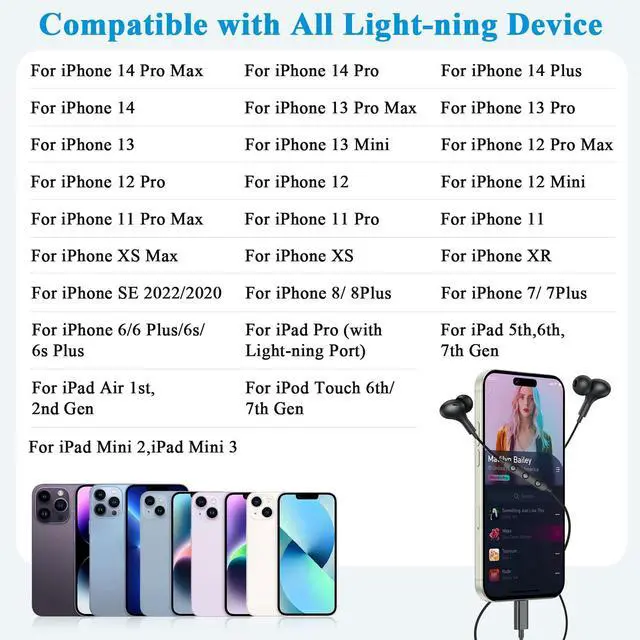 Alt view image 5 of 6 - MFi-Certified Lighting Earbuds for iPhone 14 13 12 11 Pro Max Black | Magnetic Ear Buds Earphones Built-in Mic Volume Control Wired Headphones for iPhone 14 Plus 13 Pro 11 Pro Max XS XR 8 7 Plus