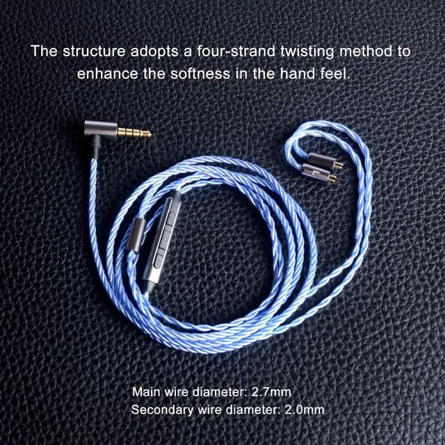 Alt view image 2 of 6 - Earphone Upgrade Cable,0.78mm 2pin Earbuds Replacement Cord,4 Cores OFC Silver Plated Earphones Audio Adapter for KZ ES4 ED16 ZS5 ZS6 ZSR ZST ZS10 (0.78mm,Blue,Mic)