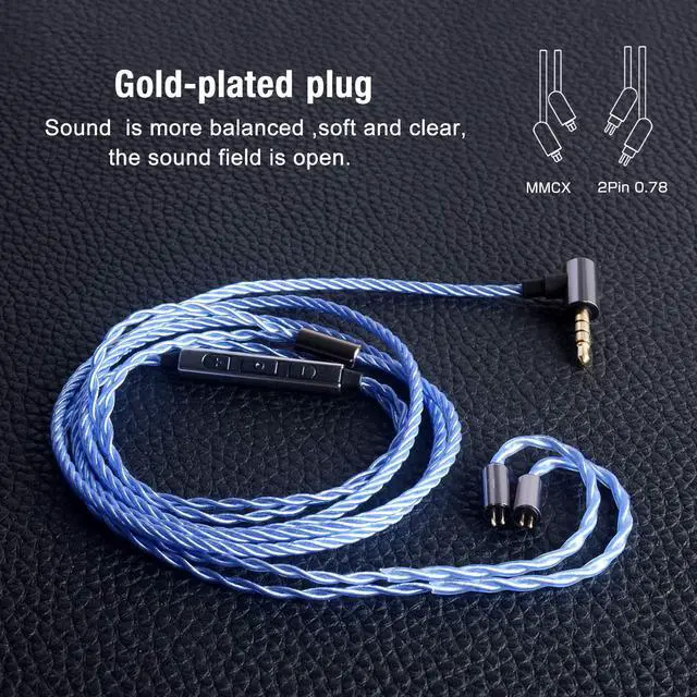 Alt view image 3 of 6 - Earphone Upgrade Cable,0.78mm 2pin Earbuds Replacement Cord,4 Cores OFC Silver Plated Earphones Audio Adapter for KZ ES4 ED16 ZS5 ZS6 ZSR ZST ZS10 (0.78mm,Blue,Mic)