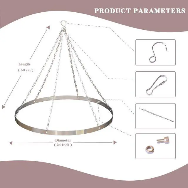 Alt view image 2 of 7 - Silver Metallic Ceiling Drapes Hanging Kit 24 Inches Hoop Metal Hardware Kit for Wedding Drapes Decorations