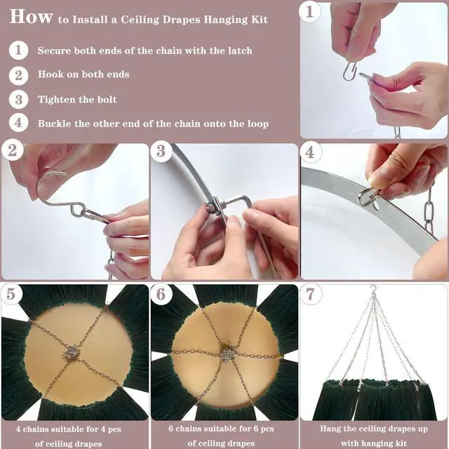 Alt view image 4 of 7 - Silver Metallic Ceiling Drapes Hanging Kit 24 Inches Hoop Metal Hardware Kit for Wedding Drapes Decorations