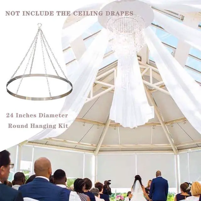 Alt view image 7 of 7 - Silver Metallic Ceiling Drapes Hanging Kit 24 Inches Hoop Metal Hardware Kit for Wedding Drapes Decorations
