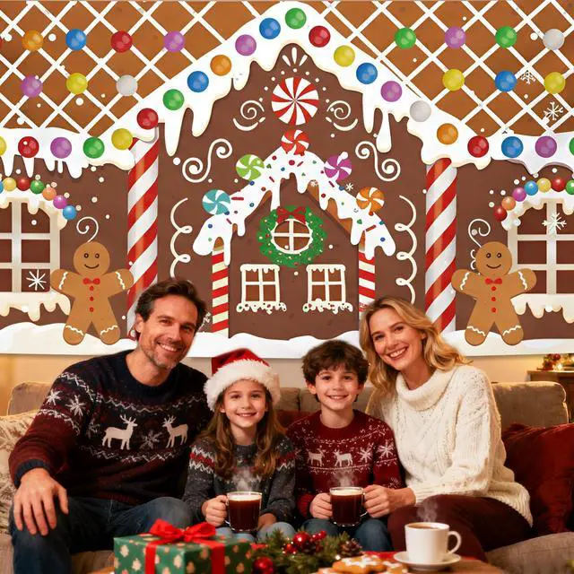 Alt view image 7 of 7 - 6.4 x 14.6 ft Christmas Gingerbread House Garage Door Decoration Gingerbread House Candy Door Banner Cover Backdrop for Xmas Holiday Outdoor Wall Decor Party