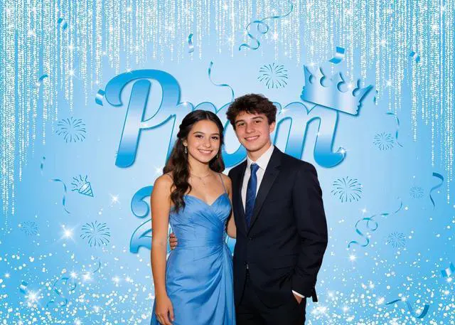 Alt view image 3 of 5 - Blue Prom 2026 Graduation Backdrop 8x6ft | Class of 2026 Congratulations Grad Party Decoration Glitter Sequin Bokeh Graduation Students Photography Backdrop